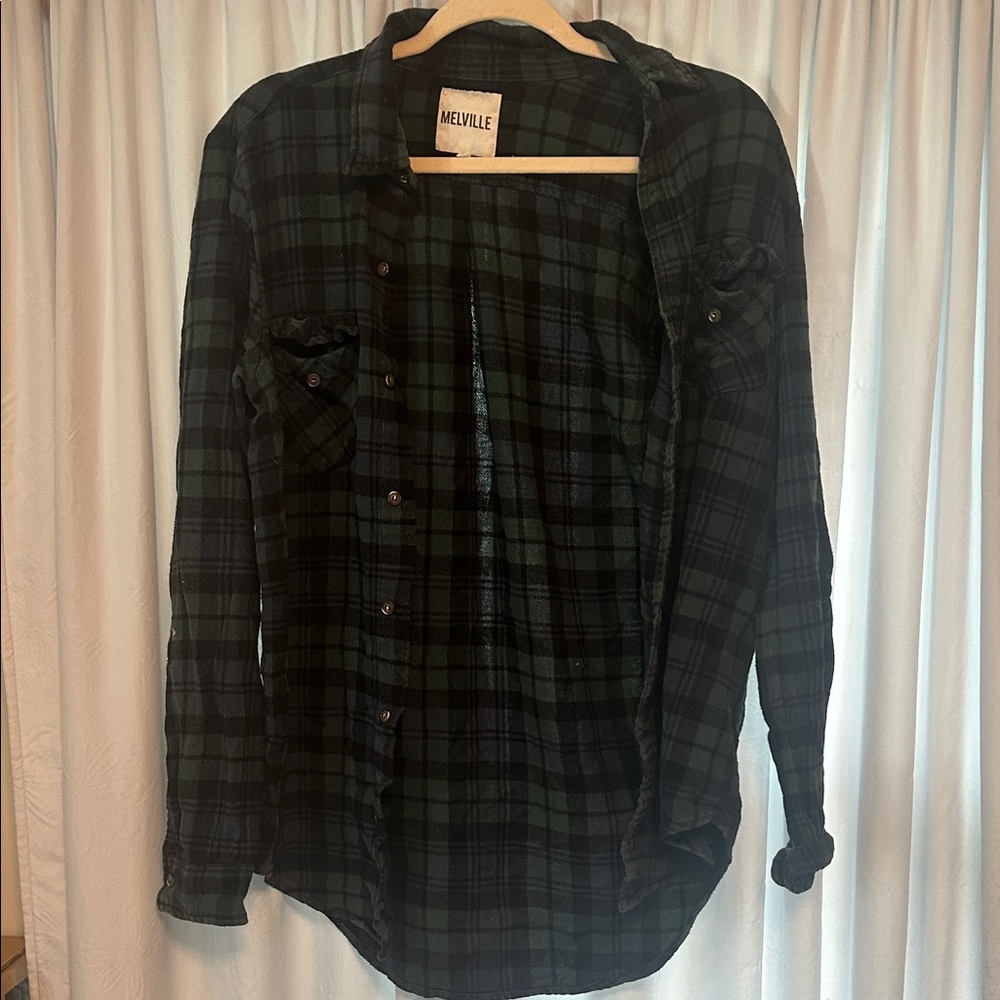 Brandy Melville Black and Green Plaid Button Down Shirt